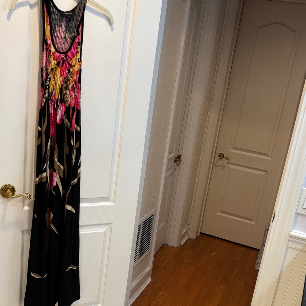R & M Richards Black and Pink Floral Maxi Dress
